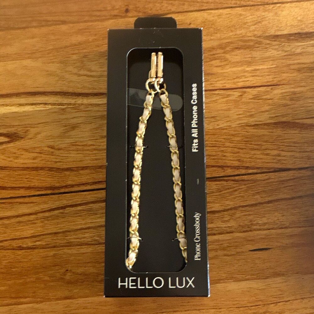 Hello Lux Phone Crossbody Strap - Gold Chain, Beige Faux Leather, 51.2 in